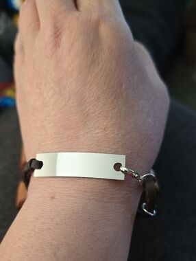 Plunder Engravable Silver Plate Brown Leather ID Bracelet